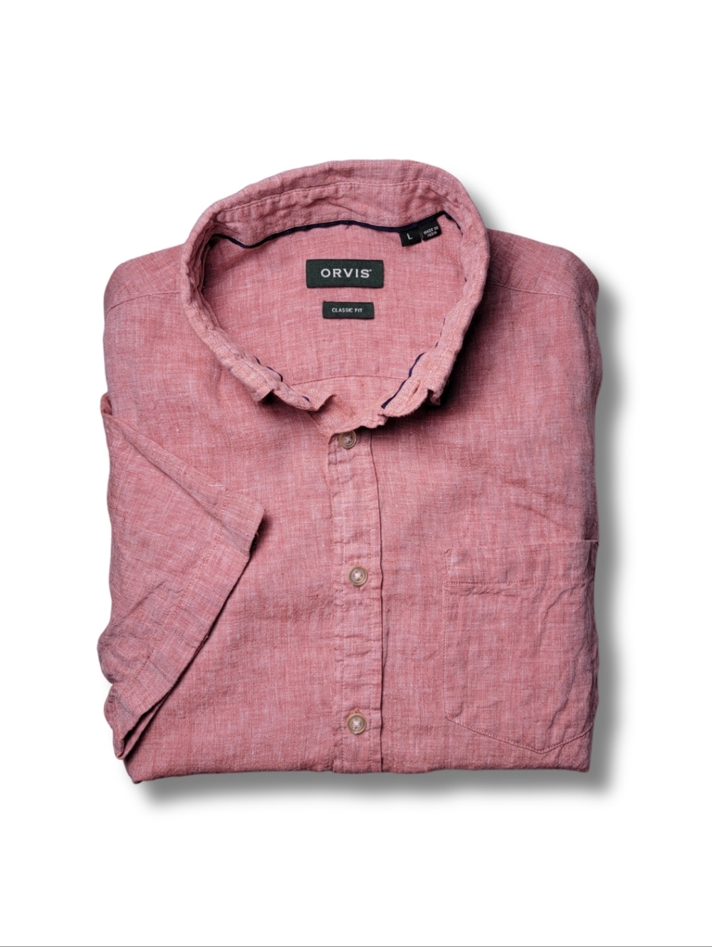 Orvis Coral 100% Linen Classic Fit Short Sleeve Button-Down Shirt L
